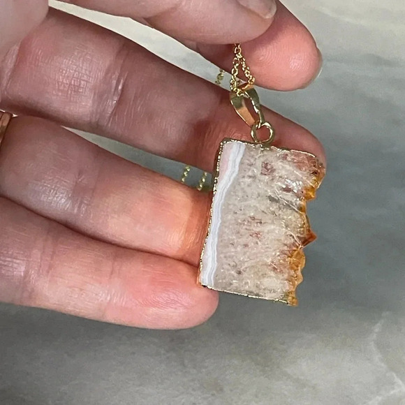14K Gold Plated Raw Citrine Slice Pendant Necklace - Picture 9 of 12